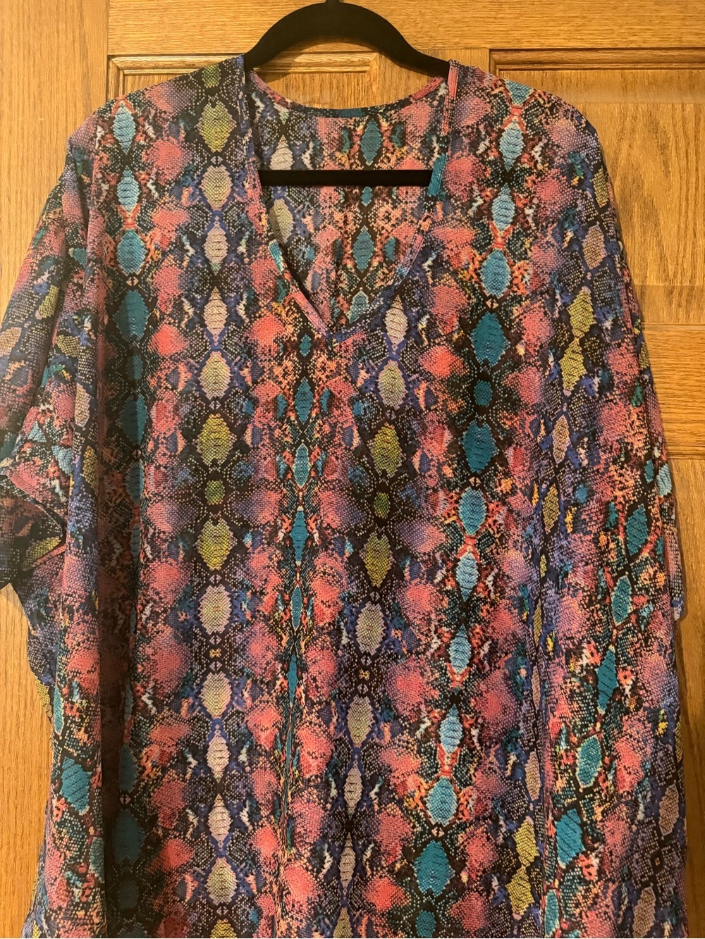 Vibrant Multicolor Snake-Print V-Neck Women's Top